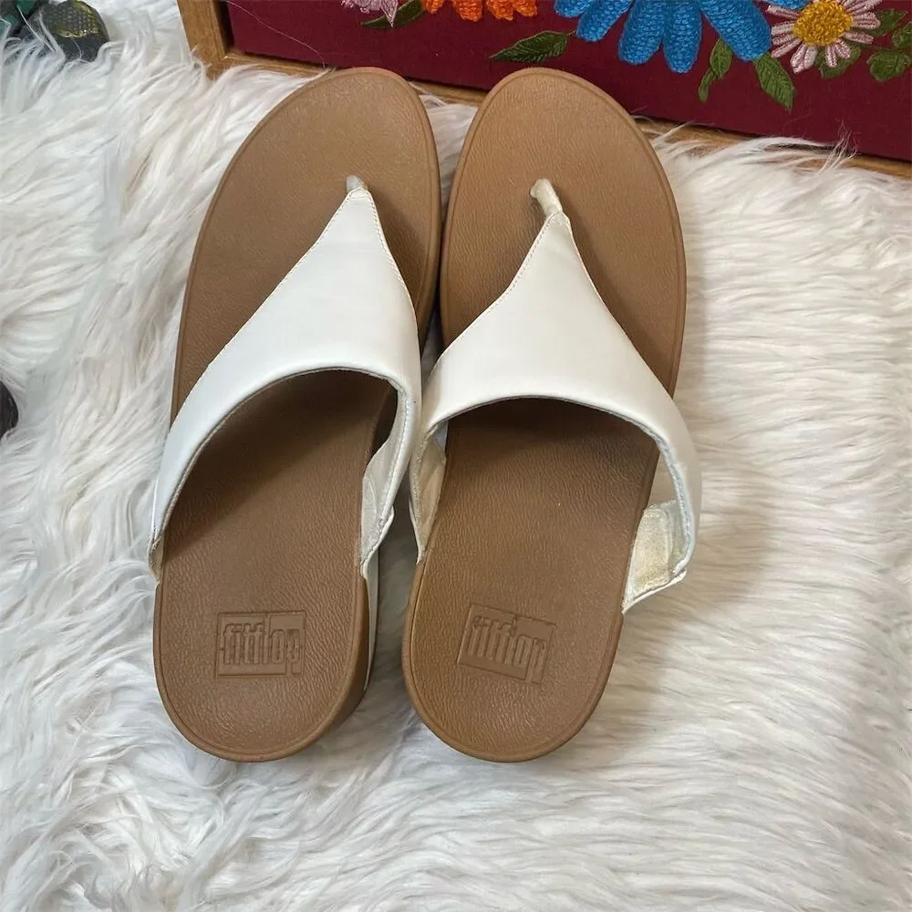 FitFlop Women's Lulu White Leather Wedge Sandals Size 10 Casual Summer